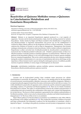 Reactivities of Quinone Methides Versus O-Quinones in Catecholamine Metabolism and Eumelanin Biosynthesis
