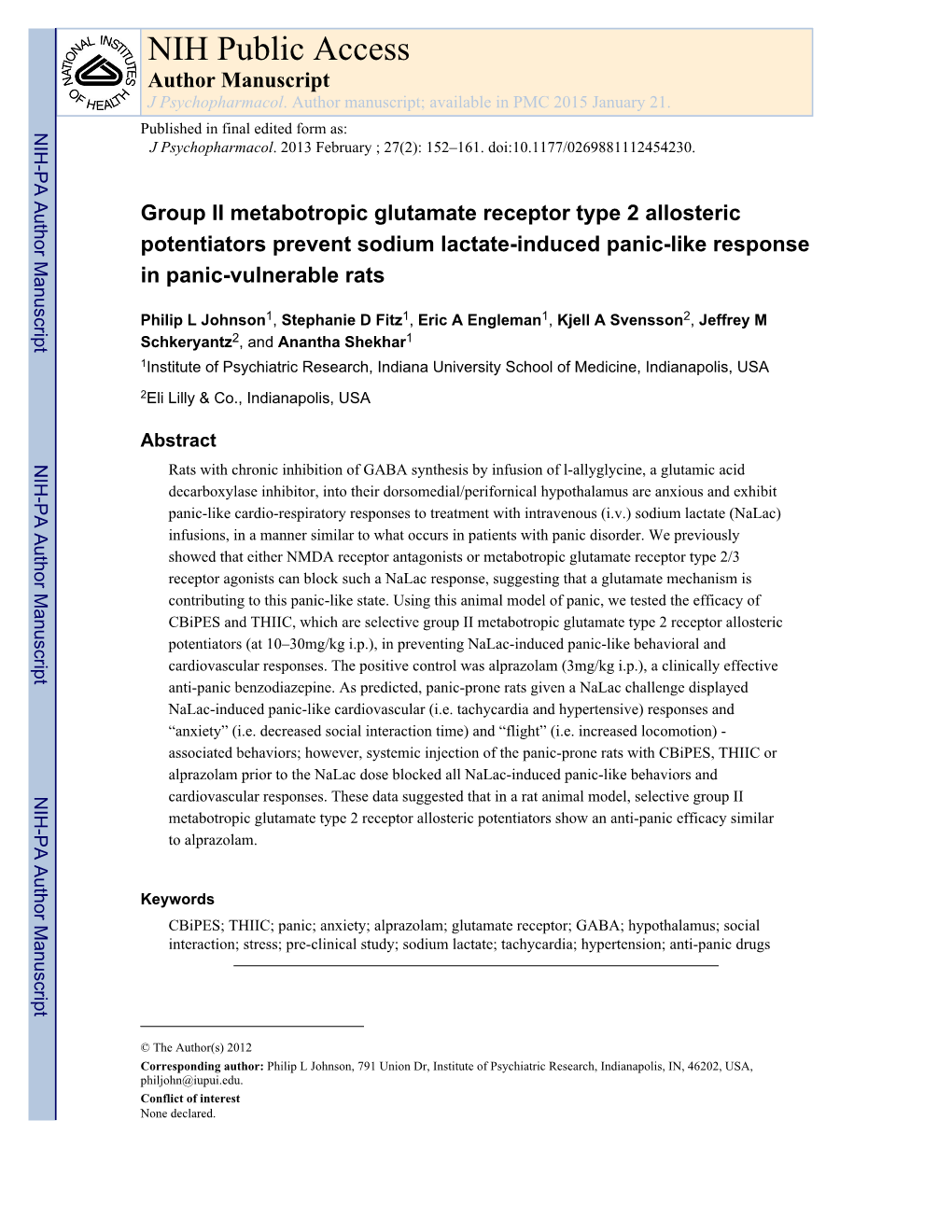 NIH Public Access Author Manuscript J Psychopharmacol