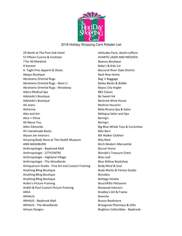 2018 Holiday Shopping Card Retailer List 29 North at the Post Oak Hotel