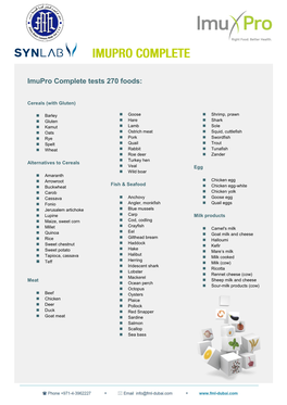 Imupro Complete Tests 270 Foods