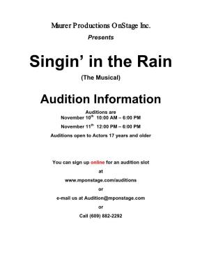 Presents Singin' in the Rain (The Musical) Audition Information