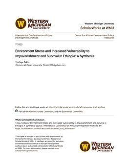 Environment Stress and Increased Vulnerability to Impoverishment and Survival in Ethiopia: a Synthesis
