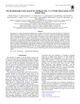 The Breakthrough Listen Search for Intelligent Life: 1.1–1.9 Ghz Observations of 692 Nearby Stars