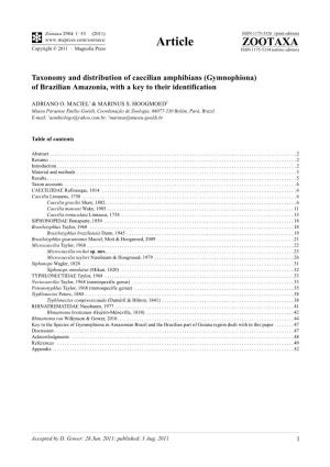 Taxonomy and Distribution of Caecilian Amphibians (Gymnophiona) of Brazilian Amazonia, with a Key to Their Identification