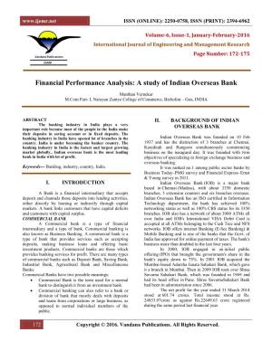 Financial Performance Analysis: a Study of Indian Overseas Bank