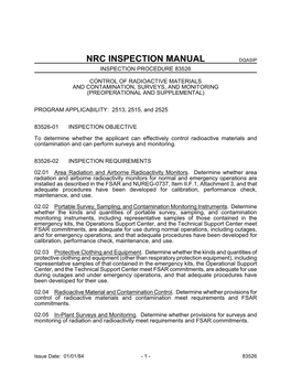 Control of Radioactive Materials and Contamination, Surveys, and Monitoring (Preoperational and Supplemental)