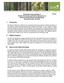 Draft Informational Report Chabot Gun Club and Facility Operations at Anthony Chabot Marksmanship Range Revised October 28, 2015