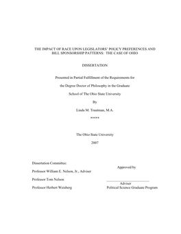 The Impact of Race Upon Legislators' Policy Preferences and Bill