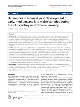 Differences in Biomass Yield Development of Early, Medium, and Late Maize Varieties During the 21St Century in Northern Germany Jan F Degener* and Martin Kappas