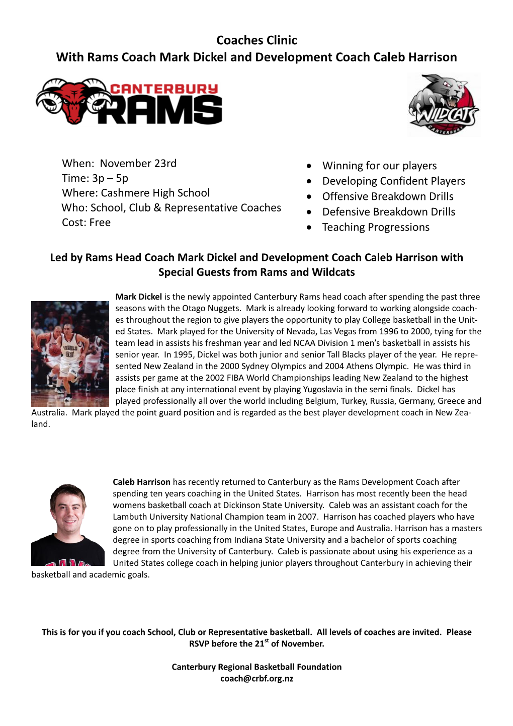 Coaches Clinic with Rams Coach Mark Dickel and Development Coach Caleb Harrison