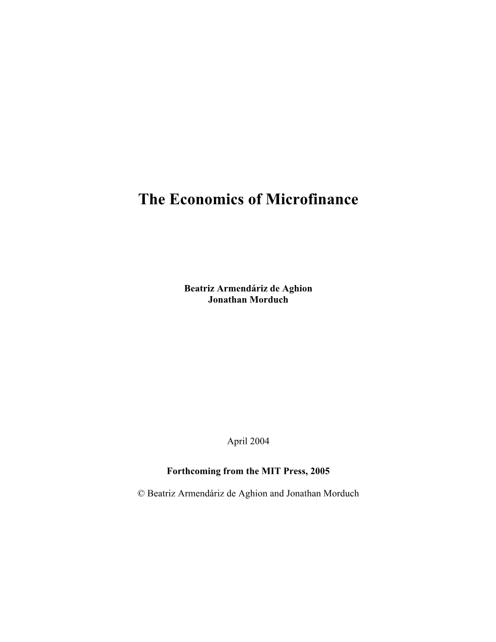 The Economics of Microfinance