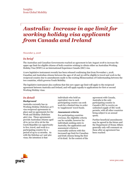 Australia: Increase in Age Limit for Working Holiday Visa Applicants from Canada and Ireland