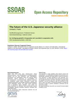 The Future of the US-Japanese Security Alliance
