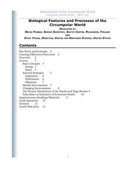 Biological Features and Processes of the Circumpolar World
