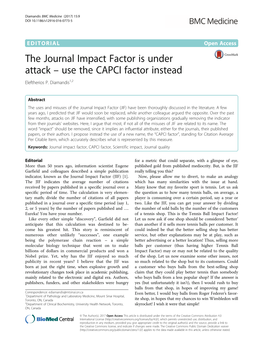 The Journal Impact Factor Is Under Attack – Use the CAPCI Factor Instead Eleftherios P