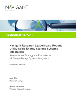 Utility-Scale Energy Storage Systems Integrators Assessment of Strategy and Execution for 14 Energy Storage Systems Integrators