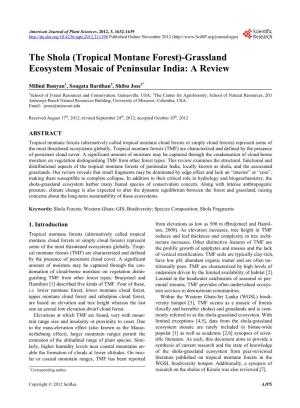 (Tropical Montane Forest)-Grassland Ecosystem Mosaic of Peninsular India: a Review