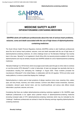 Diphenhydramine-Containing Medicines