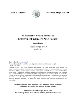 The Effect of Public Transit on Employment in Israel's Arab Society*