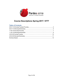 Pardes Institute – Fall 2008-9/5769 Courses