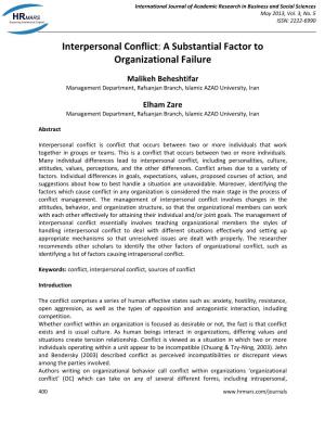 Interpersonal Conflict: a Substantial Factor to Organizational Failure