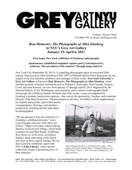 Beat Memories: the Photographs of Allen Ginsberg at NYU’S Grey Art Gallery January 15–April 6, 2013
