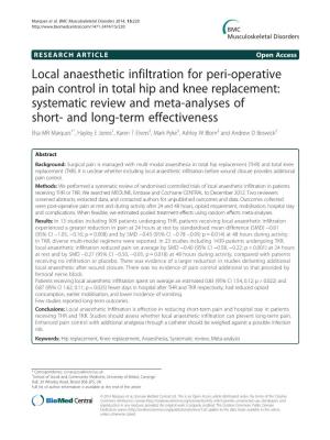 Local Anaesthetic Infiltration for Peri-Operative Pain Control in Total