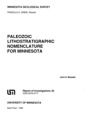 Paleozoic Lithostratigraphic Nomenclature for Minnesota