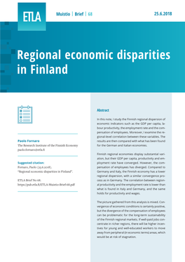 Regional Economic Disparities in Finland
