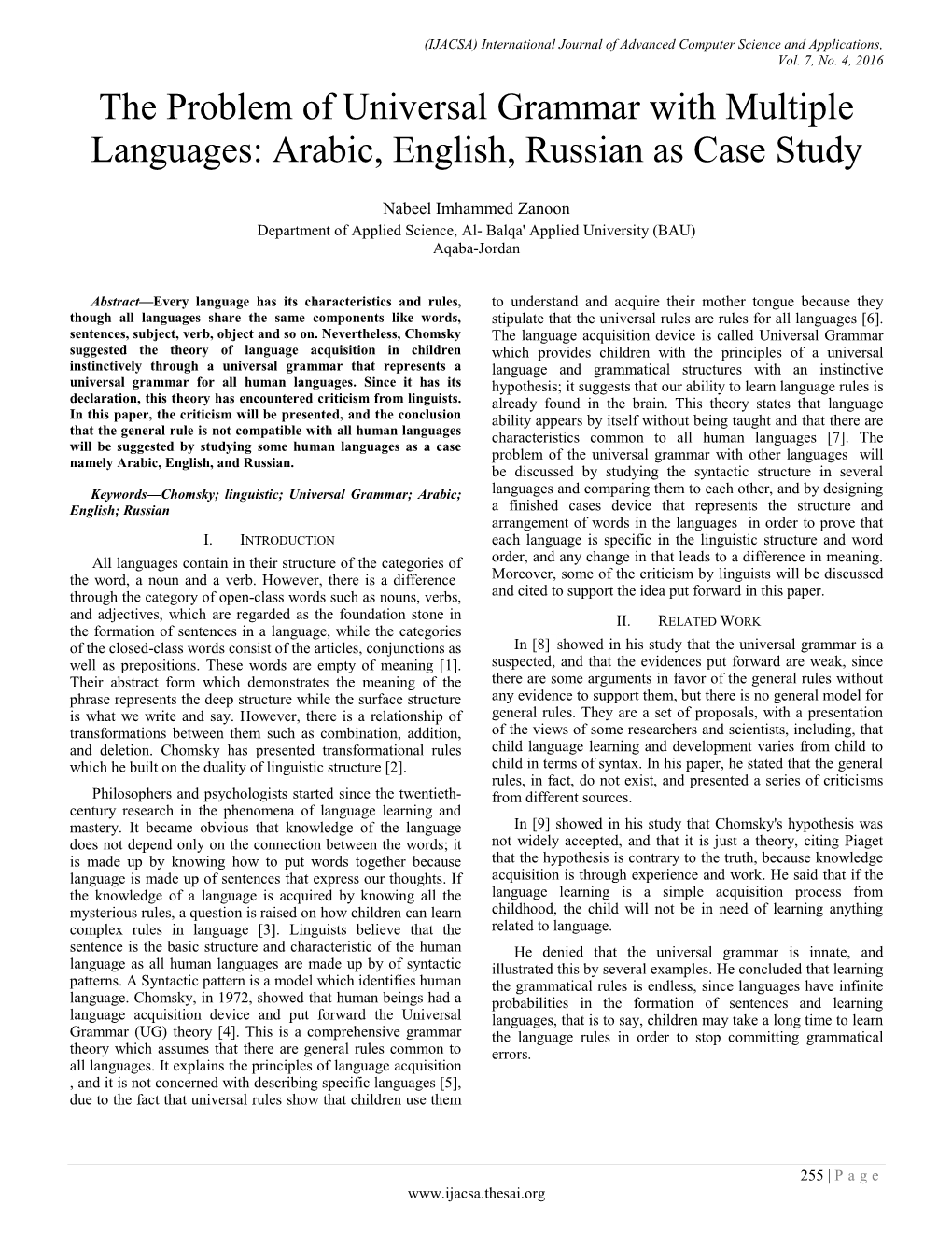 The Problem of Universal Grammar with Multiple Languages: Arabic, English, Russian As Case Study