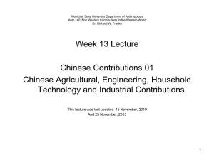 Chinese Agricultural, Engineering, Household Technology and Industrial Contributions