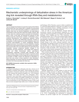 Mechanistic Underpinnings of Dehydration Stress in the American Dog Tick Revealed Through RNA-Seq and Metabolomics Andrew J