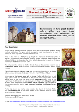 Monastery Tour - Ravanica and Manasija