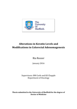 Alterations in Keratin Levels and Modifications in Colorectal Adenomagenesis Ria Rosser