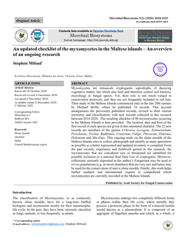 An Updated Checklist of the Myxomycetes in the Maltese Islands – an Overview of an Ongoing Research