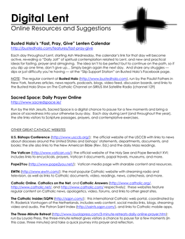 Digital Lent Online Resources and Suggestions