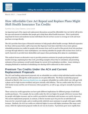 How Affordable Care Act Repeal and Replace Plans Might Shift Health Insurance Tax Credits