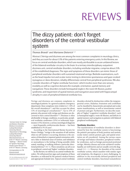 The Dizzy Patient: Don't Forget Disorders of the Central Vestibular