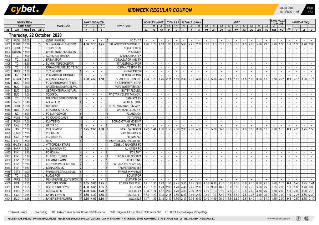 Midweek Regular Coupon 19/10/2020 11:06 1 / 2