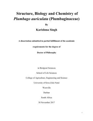 Structure, Biology and Chemistry of Plumbago Auriculata (Plumbaginaceae)