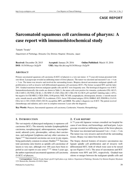Sarcomatoid Squamous Cell Carcinoma of Pharynx: a Case Report with Immunohistochemical Study