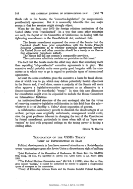 Termination of the U.S.S.R.'S Treaty Right of Intervention in Iran