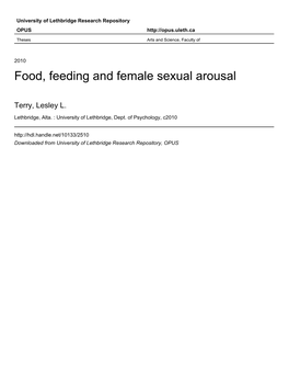 Food, Feeding and Female Sexual Arousal