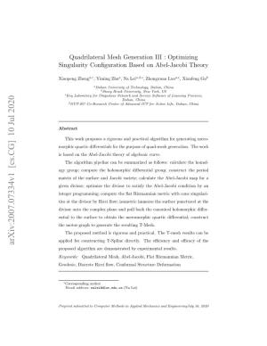 Quadrilateral Mesh Generation III : Optimizing Singularity Conﬁguration Based on Abel-Jacobi Theory