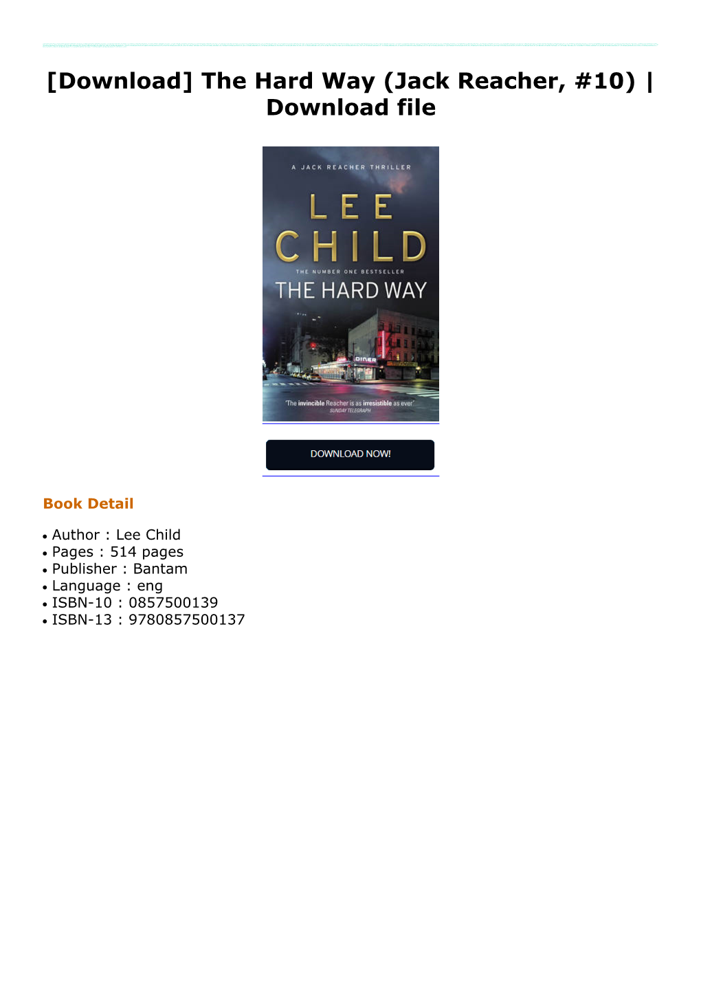 The Hard Way (Jack Reacher, #10)