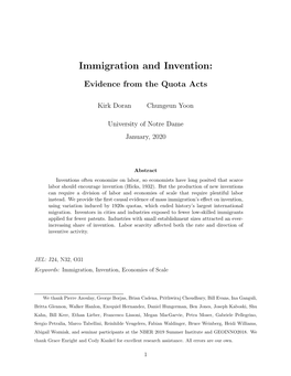Immigration and Invention: Evidence from the Quota Acts