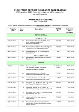 Philippine Deposit Insurance Corporation Properties