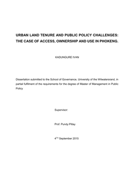 Urban Land Tenure and Public Policy Challenges: the Case of Access, Ownership and Use in Phokeng