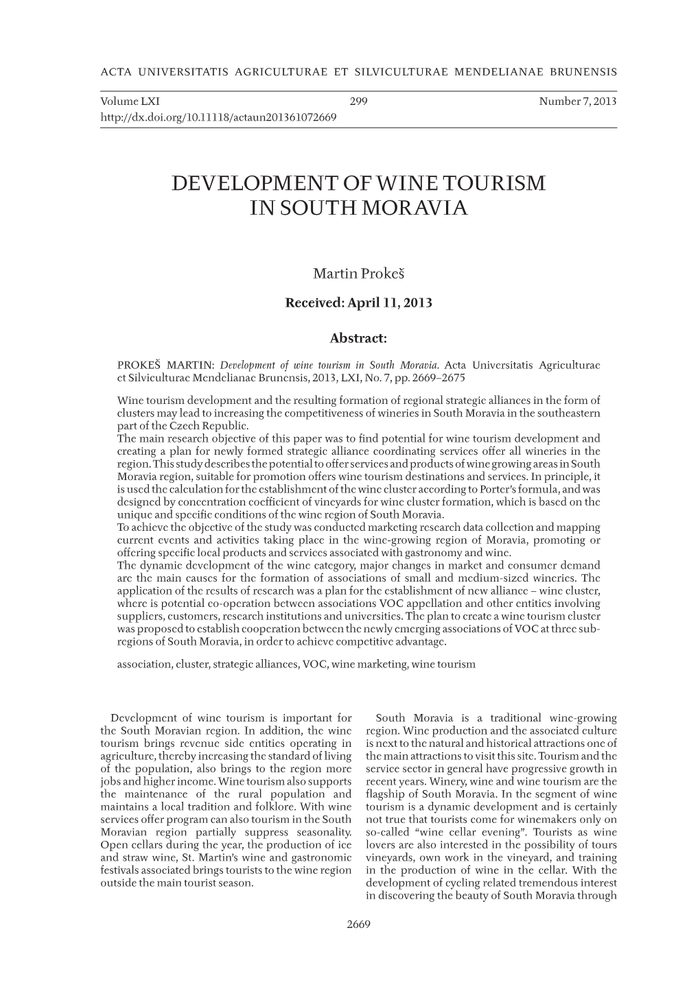 Development of Wine Tourism in South Moravia