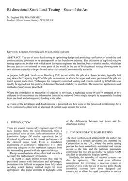 Bi-Directional Static Load Testing – State of the Art